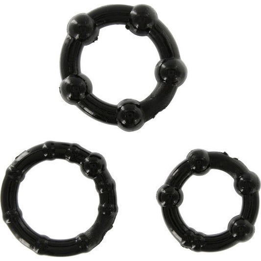 SEVEN CREATIONS SET OF THREE BLACK PENIS RINGS