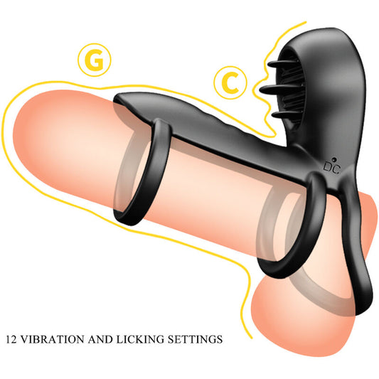 PRETTY LOVE JAMMY PENIS SHEATH 12 VIBRATIONS WITH RECHARGEABLE SILICONE TONGUE