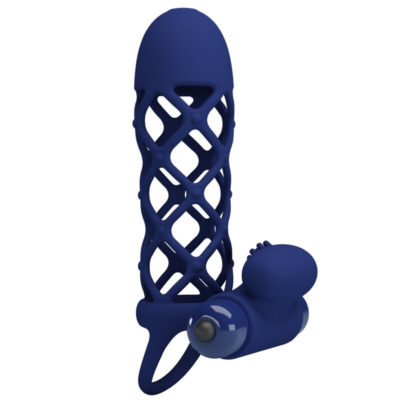 PRETTY LOVE GIANN VIBRATOR RING WITH SILICONE SHEATH BLUE