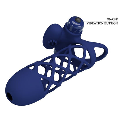 PRETTY LOVE GIANN VIBRATOR RING WITH SILICONE SHEATH BLUE