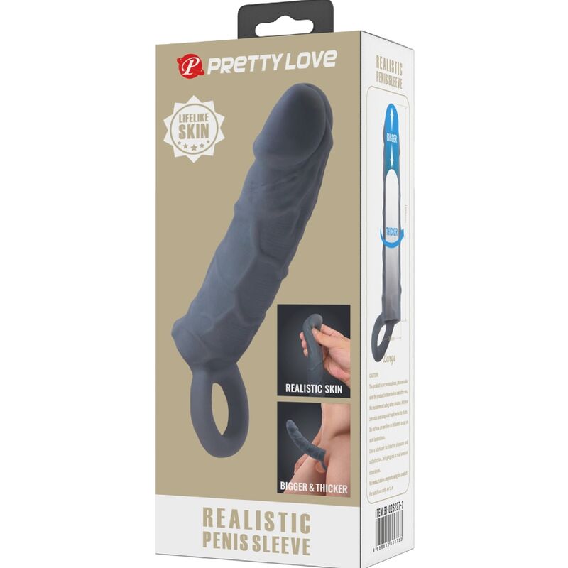 PRETTY LOVE REALISTIC SKIN PENIS SLEEVE DARK GREY