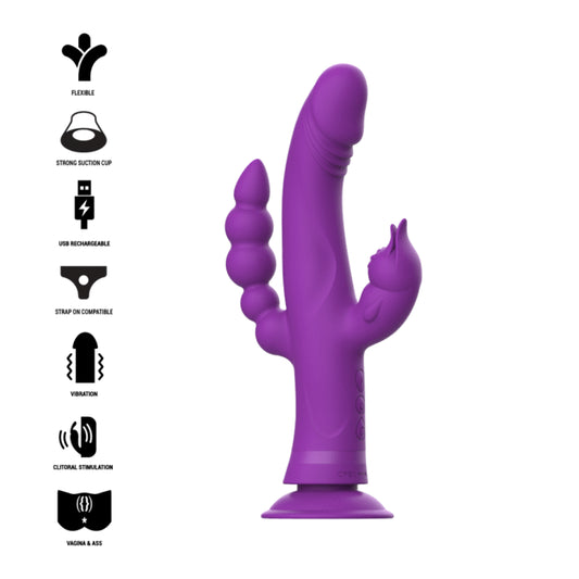 INTENSE CASANOVA RABBIT SILICONE VIBRATOR TRIPLE MOTOR PURPLE