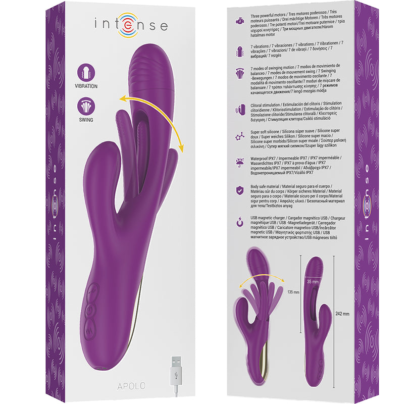 INTENSE APOLO RECHARGEABLE MULTIFUNCTION VIBRATOR 7 VIBRATIONS WITH SWINGING MOTION PURPLE