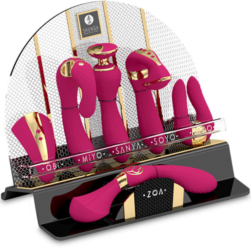 SHUNGA DISPLAY OF 6 FUCHSIA INTIMATE MASSAGERS