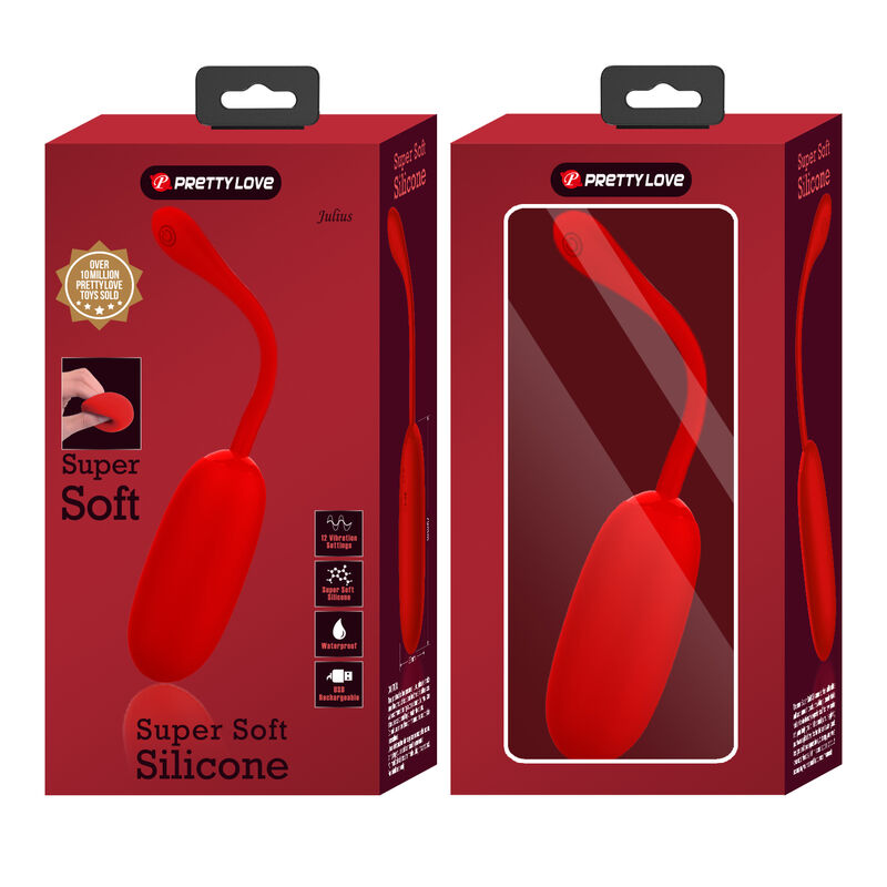 PRETTY LOVE JULIUS WATERPROOF RECHARGEABLE VIBRATING EGG RED