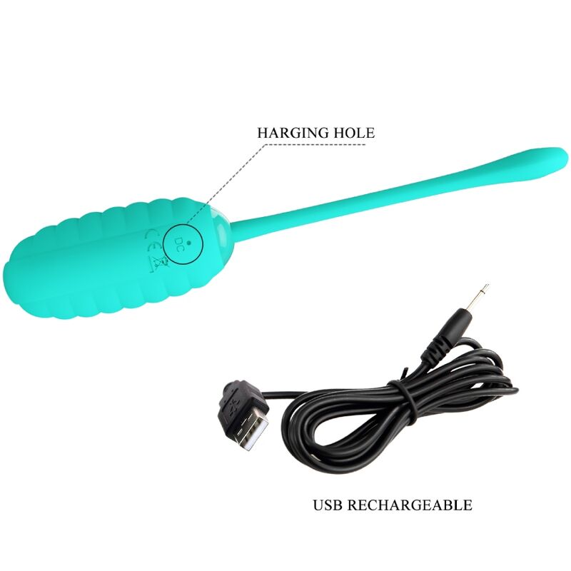 PRETTY LOVE KIRK RECHARGEABLE VIBRATING EGG AQUA GREEN