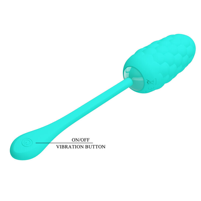 PRETTY LOVE VIBRATING EGG WITH AQUA GREEN RECHARGEABLE MARINE TEXTURE