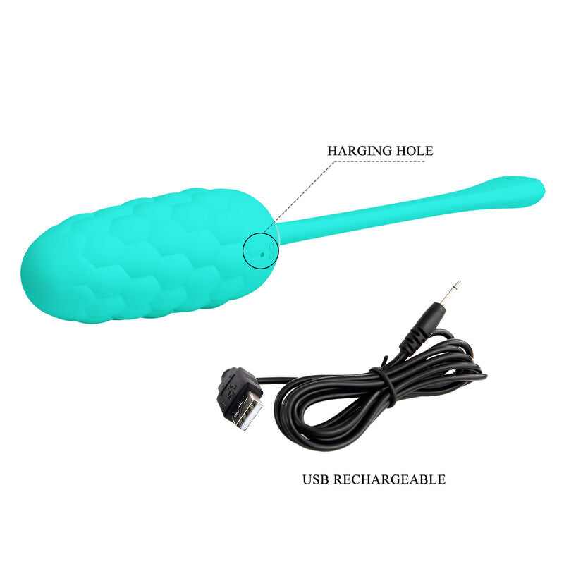 PRETTY LOVE VIBRATING EGG WITH AQUA GREEN RECHARGEABLE MARINE TEXTURE