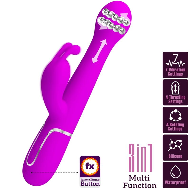 PRETTY LOVE DEJON RABBIT VIBRATOR 3 IN 1 MULTIFUNCTION VIOLET