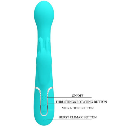 PRETTY LOVE DEJON RABBIT VIBRATOR 3 IN 1 MULTIFUNCTION AQUA GREEN