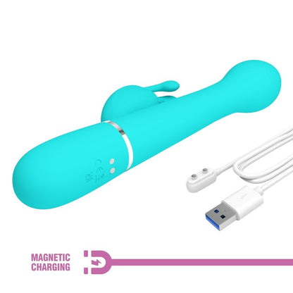 PRETTY LOVE DEJON RABBIT VIBRATOR 3 IN 1 MULTIFUNCTION AQUA GREEN