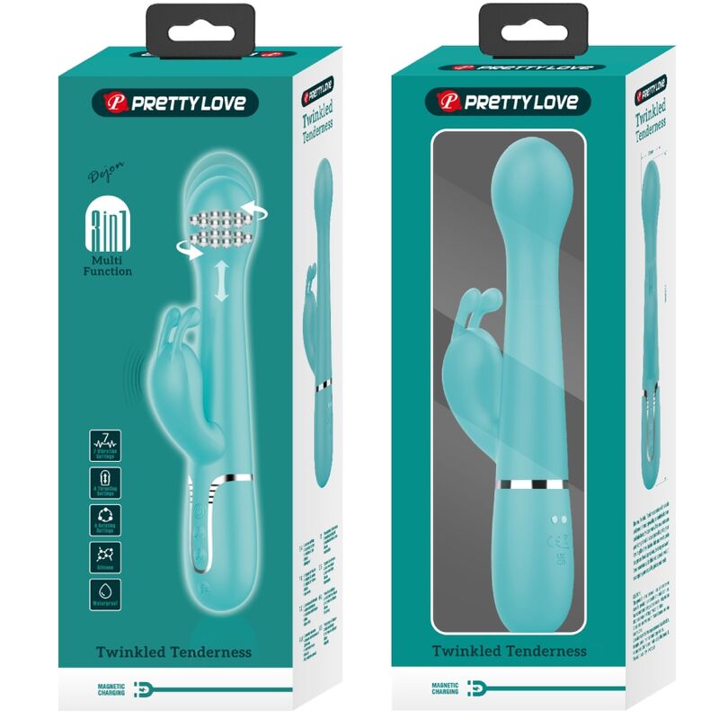 PRETTY LOVE DEJON RABBIT VIBRATOR 3 IN 1 MULTIFUNCTION AQUA GREEN