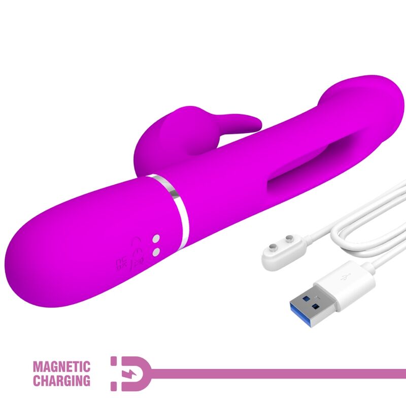 PRETTY LOVE KAMPAS RABBIT 3 IN 1 MULTIFUNCTION VIBRATOR WITH TONGUE FUCHSIA