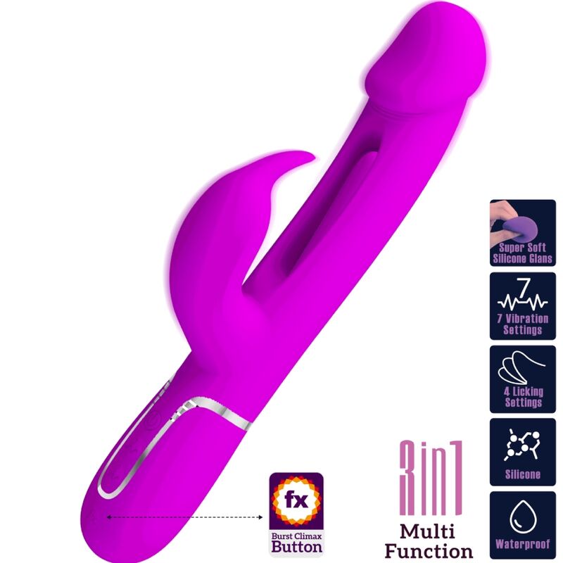 PRETTY LOVE KAMPAS RABBIT 3 IN 1 MULTIFUNCTION VIBRATOR WITH TONGUE FUCHSIA