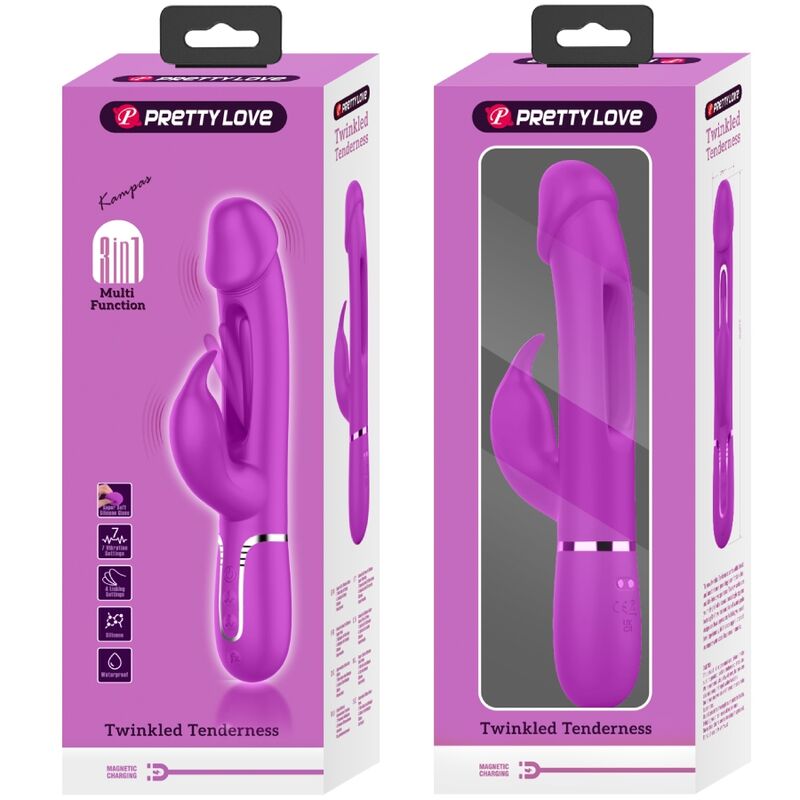 PRETTY LOVE KAMPAS RABBIT 3 IN 1 MULTIFUNCTION VIBRATOR WITH TONGUE FUCHSIA