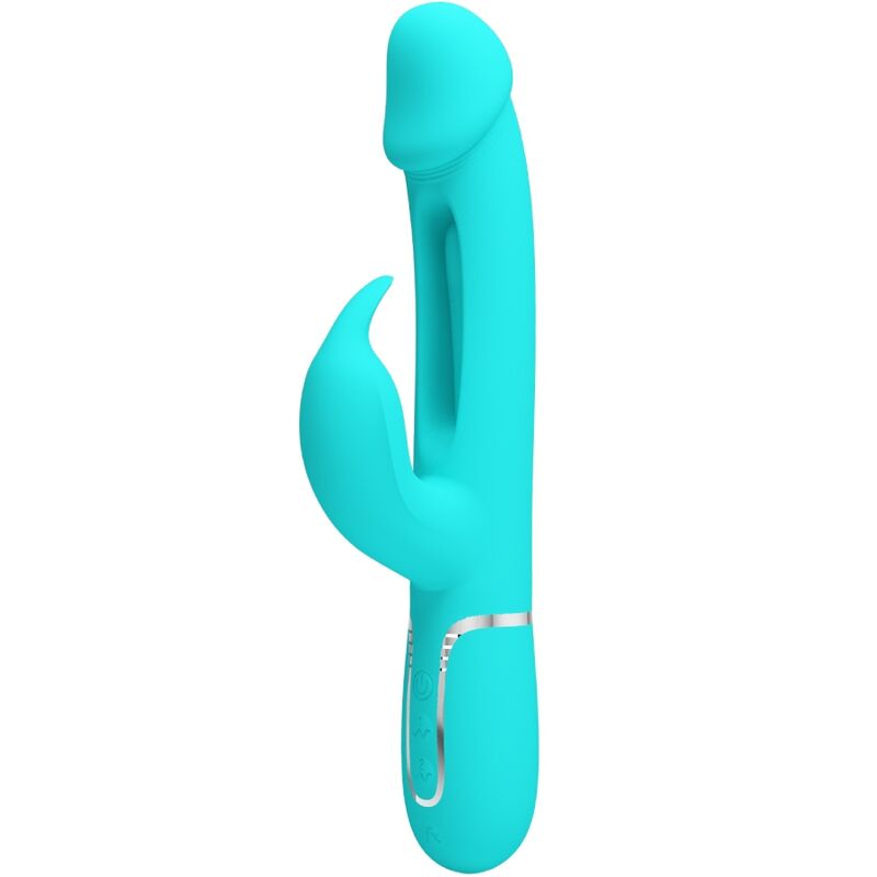 PRETTY LOVE KAMPAS RABBIT 3 IN 1 MULTIFUNCTION VIBRATOR WITH TONGUE AQUA GREEN