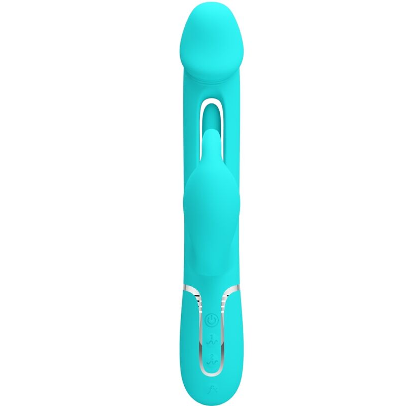 PRETTY LOVE KAMPAS RABBIT 3 IN 1 MULTIFUNCTION VIBRATOR WITH TONGUE AQUA GREEN