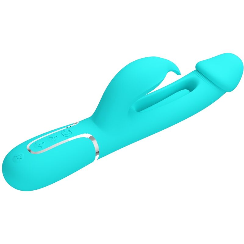 PRETTY LOVE KAMPAS RABBIT 3 IN 1 MULTIFUNCTION VIBRATOR WITH TONGUE AQUA GREEN