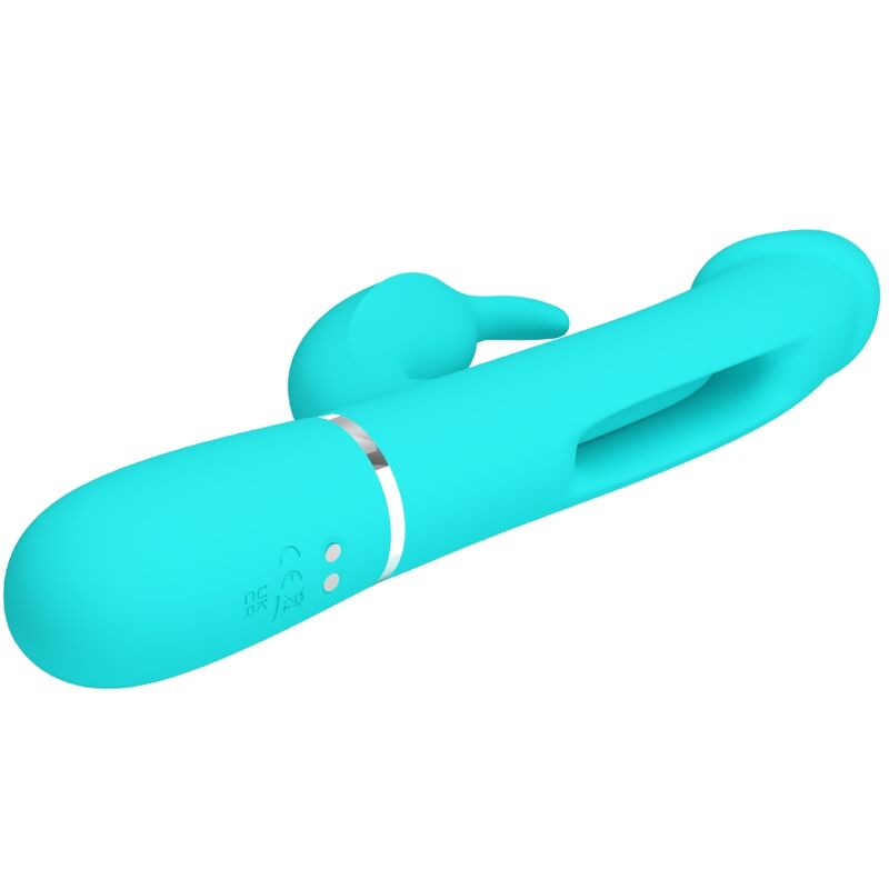 PRETTY LOVE KAMPAS RABBIT 3 IN 1 MULTIFUNCTION VIBRATOR WITH TONGUE AQUA GREEN