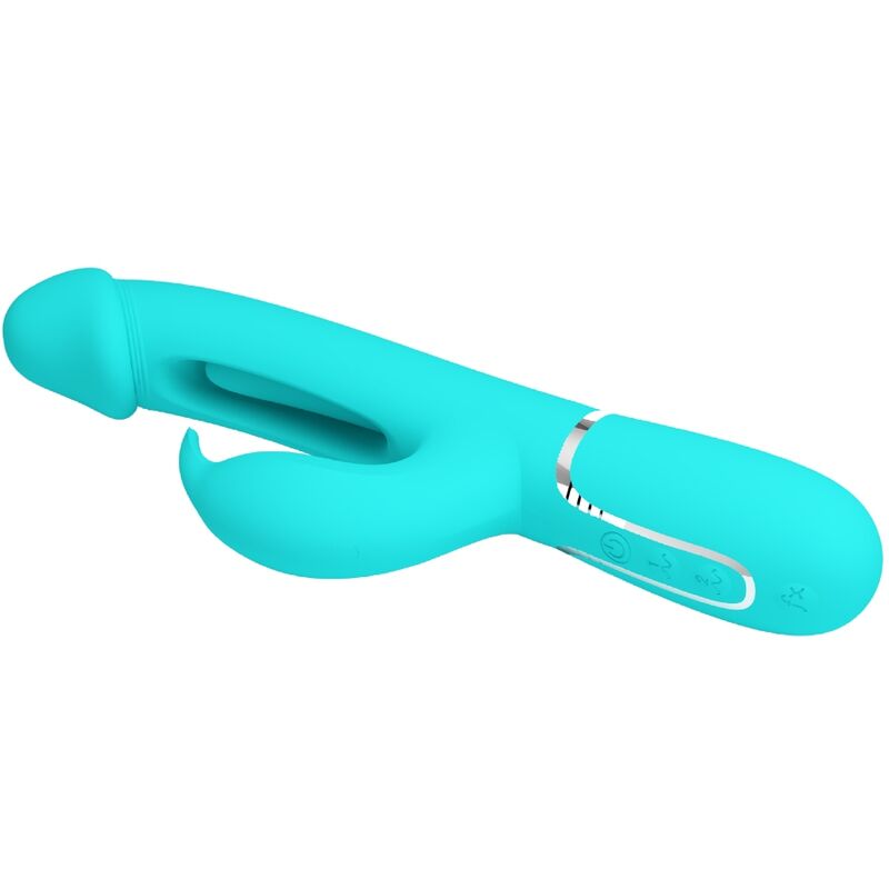 PRETTY LOVE KAMPAS RABBIT 3 IN 1 MULTIFUNCTION VIBRATOR WITH TONGUE AQUA GREEN