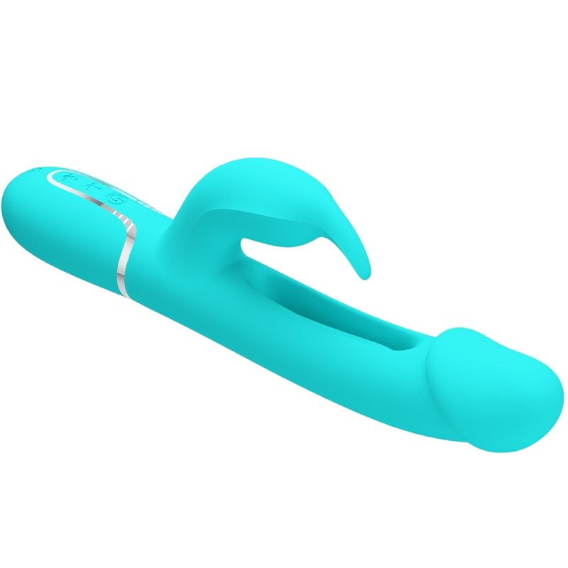 PRETTY LOVE KAMPAS RABBIT 3 IN 1 MULTIFUNCTION VIBRATOR WITH TONGUE AQUA GREEN