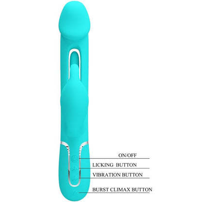 PRETTY LOVE KAMPAS RABBIT 3 IN 1 MULTIFUNCTION VIBRATOR WITH TONGUE AQUA GREEN