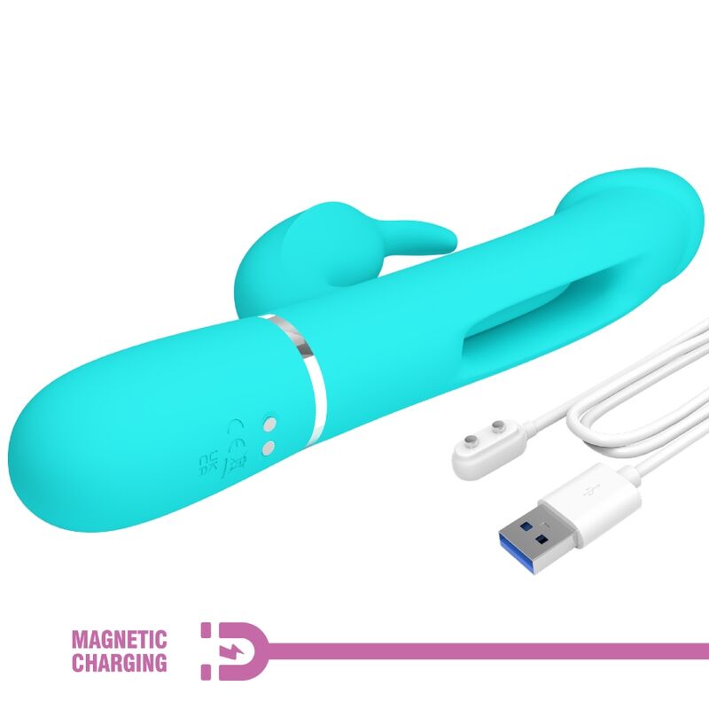 PRETTY LOVE KAMPAS RABBIT 3 IN 1 MULTIFUNCTION VIBRATOR WITH TONGUE AQUA GREEN