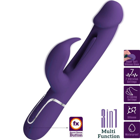 PRETTY LOVE KAMPAS RABBIT 3 IN 1 MULTIFUNCTION VIBRATOR WITH TONGUE VIOLET