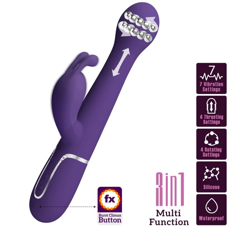 PRETTY LOVE DEJON RABBIT VIBRATOR 3 IN 1 MULTIFUNCTION PURPLE