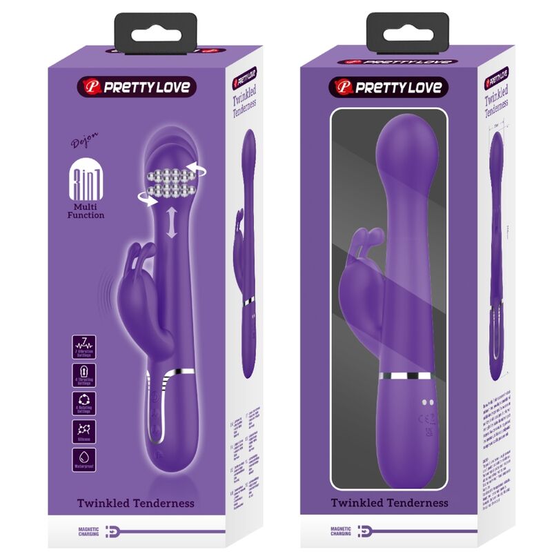 PRETTY LOVE DEJON RABBIT VIBRATOR 3 IN 1 MULTIFUNCTION PURPLE