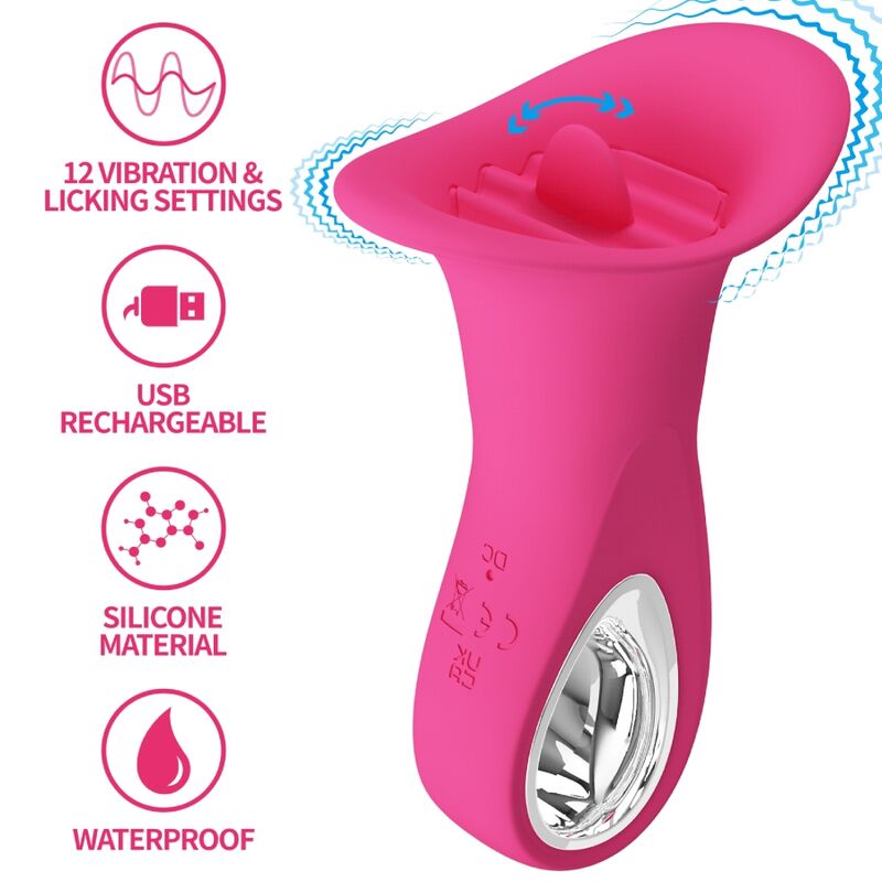 PRETTY LOVE CLYDE ORAL VIBRATOR VIBRATING TONGUE 12 VIBRATIONS PINK