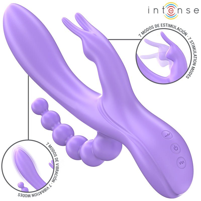 INTENSE MIKO TRIPLE VIBRATOR RABBIT STIMULATOR ANAL 7 VIBRATIONS PURPLE