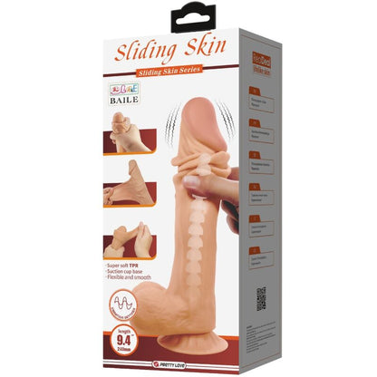 PRETTY LOVE SLIDING SKIN SERIES REALISTIC DILDO WITH SLIDING SKIN SUCTION CUP REMOTE CONTROL FLESH 24 CM