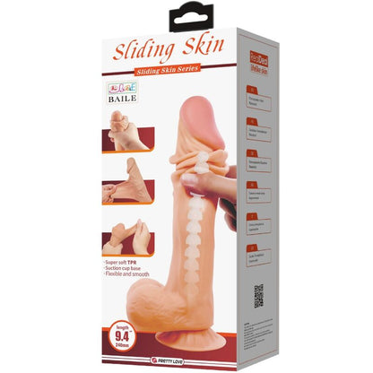 PRETTY LOVE SLIDING SKIN SERIES REALISTIC DILDO WITH SLIDING SKIN SUCTION CUP 24 CM