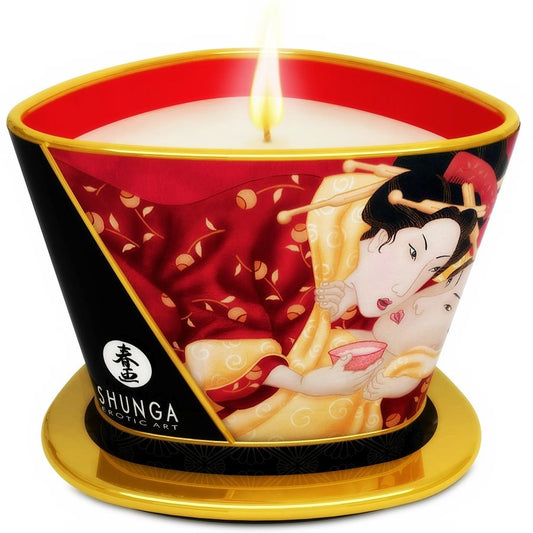 SHUNGA MINI CARESS BY CANDELIGHT STRAWBERRIES AND CAVA MASSAGE CANDLE 170 ML