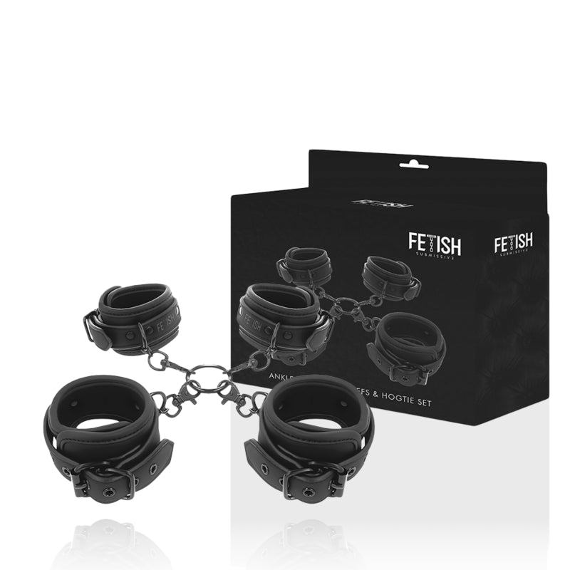 FETISH SUBMISSIVE SET OF HAND AND ANKLE HANDCUFFS WITH NOPRENE LINING