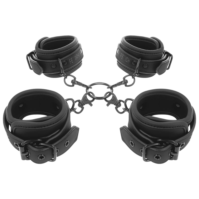 FETISH SUBMISSIVE SET OF HAND AND ANKLE HANDCUFFS WITH NOPRENE LINING