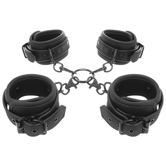 FETISH SUBMISSIVE SET OF HAND AND ANKLE HANDCUFFS WITH NOPRENE LINING