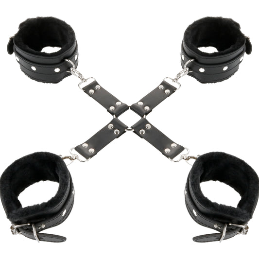 DARKNESS LEATHER HANDCUFFS FOR FOOT AND HANDS BLACK