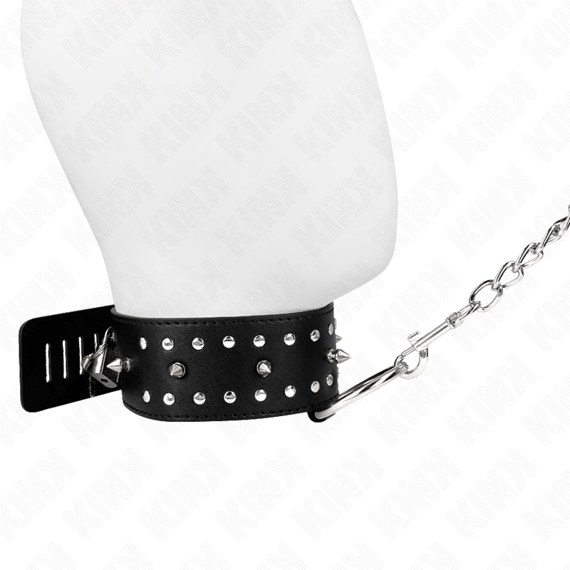 KINK NECKLACE WITH LEASH 65 CM WITH SILVER STUDS MODEL 1 ADJUSTABLE 36 43 CM X 5 CM