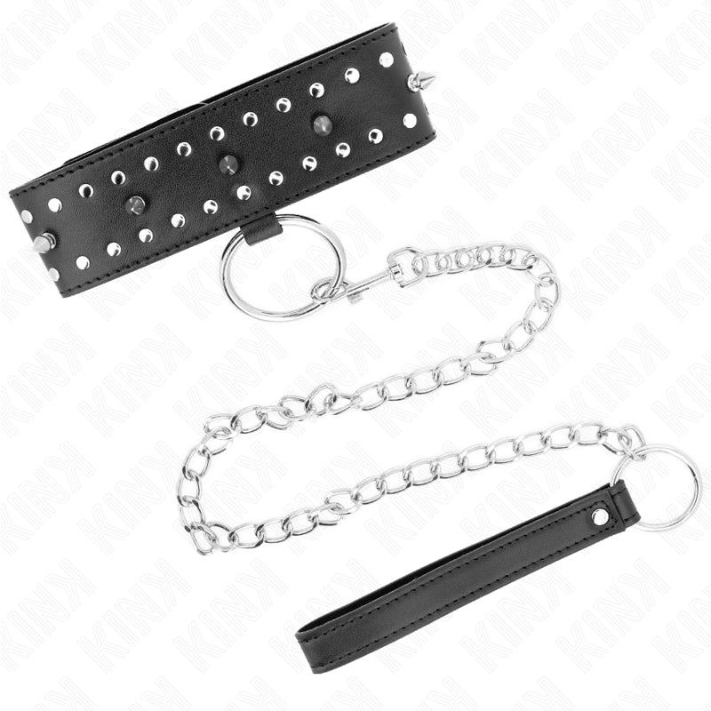 KINK NECKLACE WITH LEASH 65 CM WITH SILVER STUDS MODEL 1 ADJUSTABLE 36 43 CM X 5 CM