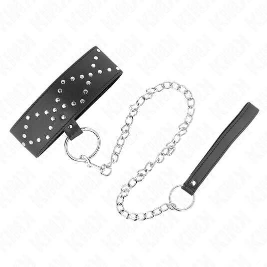 KINK NECKLACE 65 CM WITH LEASH WITH SILVER STUDS MODEL 3 ADJUSTABLE 36 43 CM X 5 CM