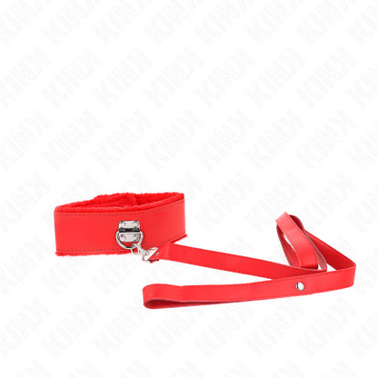 KINK NECKLACE WITH LEASH 116 CM WITH SILVER STUDS MODEL 4 RED ADJUSTABLE 40 48 CM X 6 CM