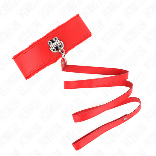 KINK NECKLACE WITH LEASH 116 CM WITH SILVER STUDS MODEL 4 RED ADJUSTABLE 40 48 CM X 6 CM