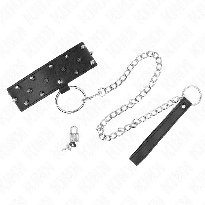 KINK NECKLACE WITH LEASH 65 CM WITH SILVER STUDS MODEL 5 ADJUSTABLE 36 43 CM X 5 CM