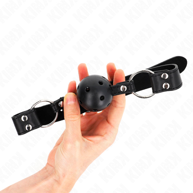 KINK BREATHABLE BALL 4 CM GAG WITH DOUBLE RIVET MODEL 1 BLACK 625 x 25 CM ADJUSTABLE 42 58 CM