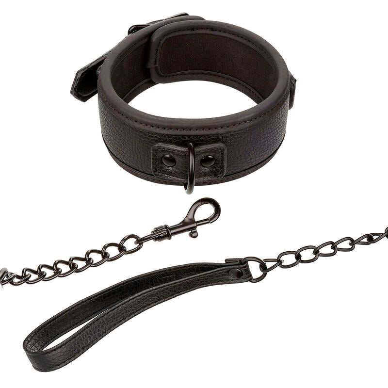 CALEXOTICS NOCTURNAL COLLAR LEASH LEATHER ADJUSTABLE BLACK