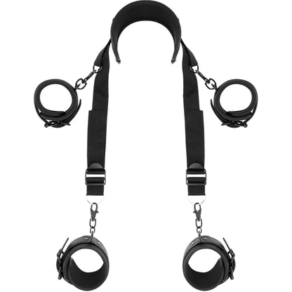 FETISH SUBMISSIVE MASTER POSITION WITH 4 NOPRENE LINED HANDCUFFS