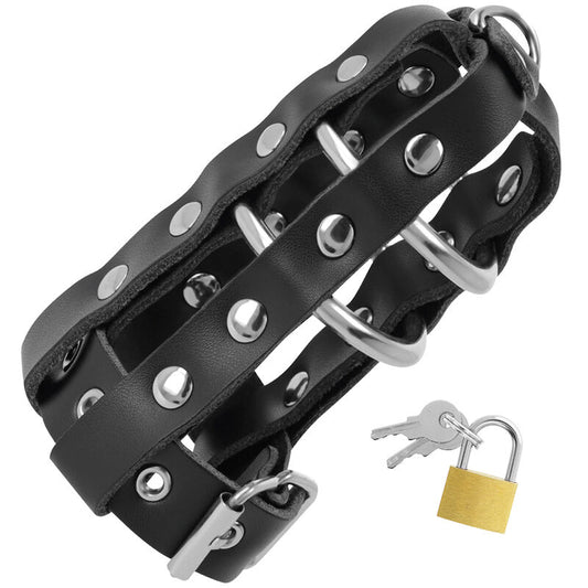 DARKNESS LEATHER CHASTITY CAGE WITH LOCK