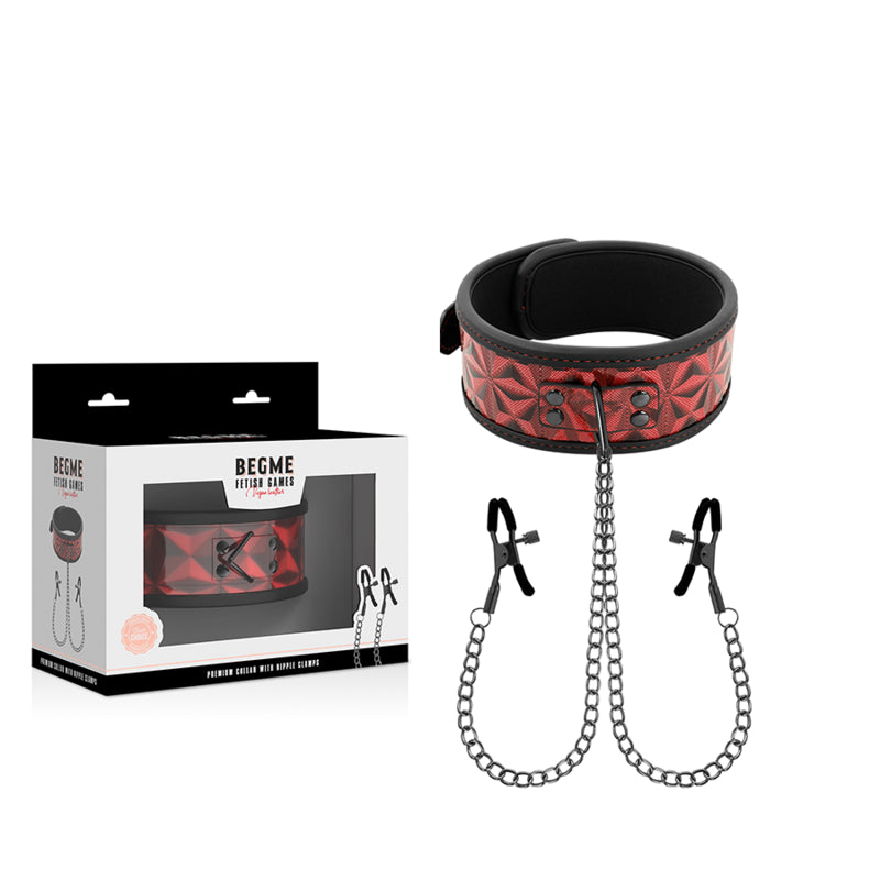 BEGME RED EDITION COLLAR WITH NIPPLE CLAMPS WITH NEOPRENE LINING